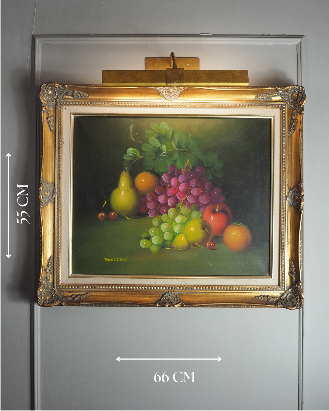Frank Lean Still Life Oil Painting Signed French Artist Fruit Bowl in Ornate Frame