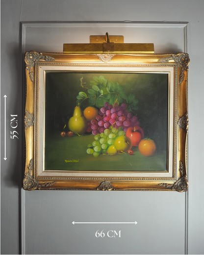 Frank Lean Still Life Oil Painting Signed French Artist Fruit Bowl in Ornate Frame