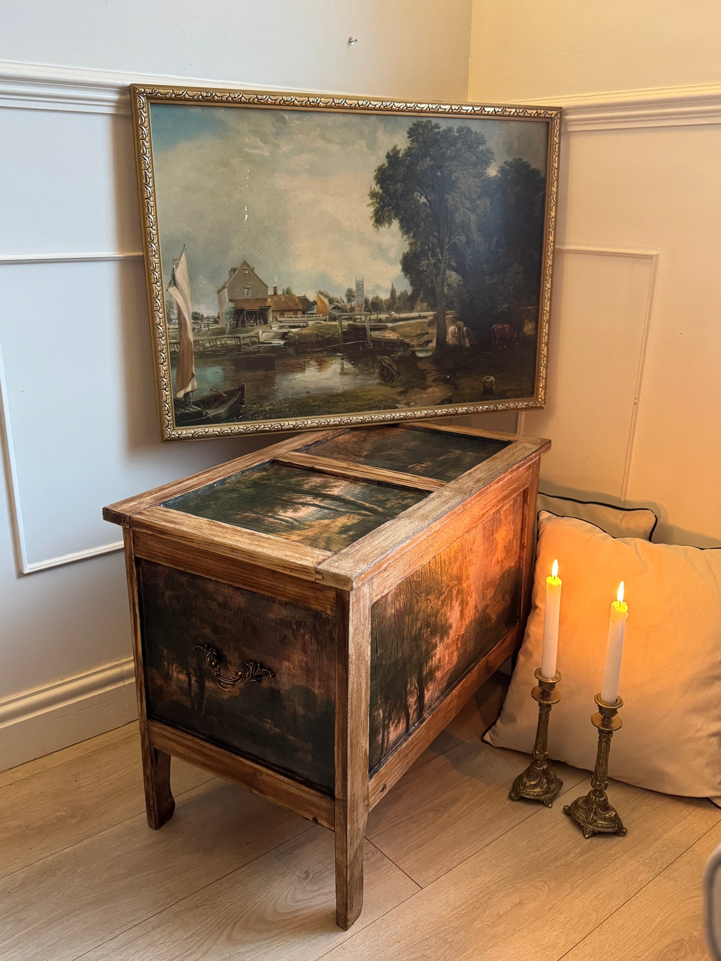 Vintage Oak Small Blanket Box – French Country Upcycled Trunk – Rustic Storage
